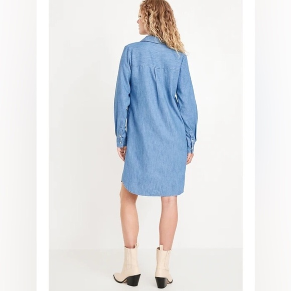 NWT! Long Sleeve Blue Denim Mini Shirt Dress - Size Small - Picture 5 of 6